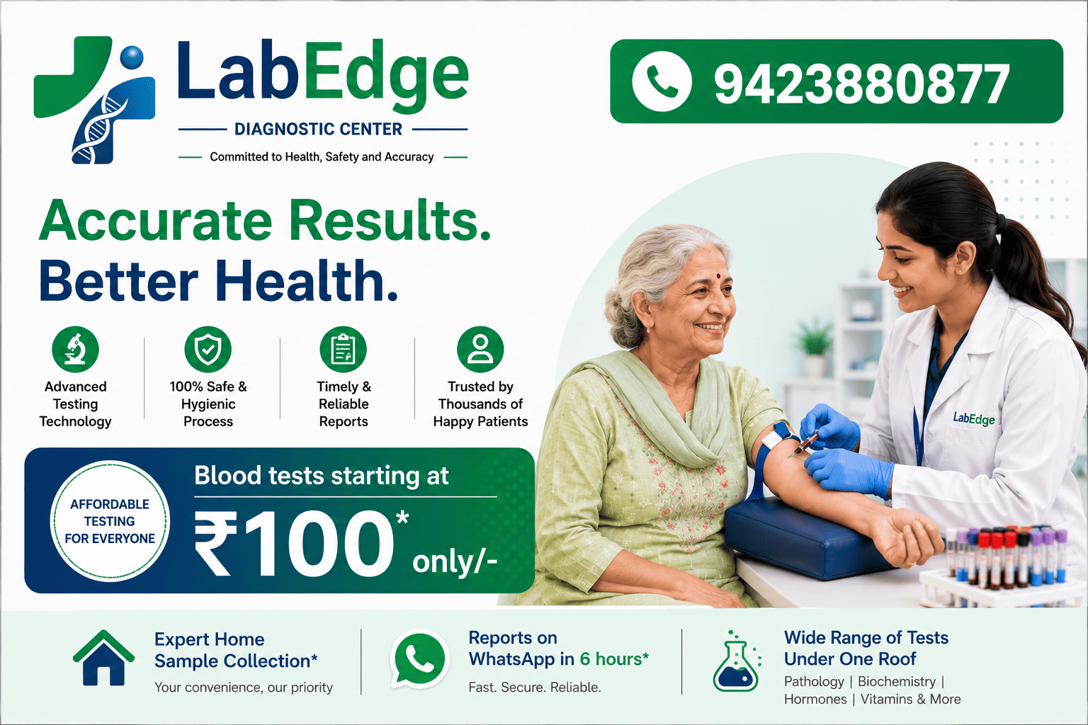 LabEdge accurate results better health blood tests starting at rupees 100 with phone number 9423880877